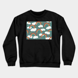 Clouds, rainbows and love hearts on a teal background Crewneck Sweatshirt